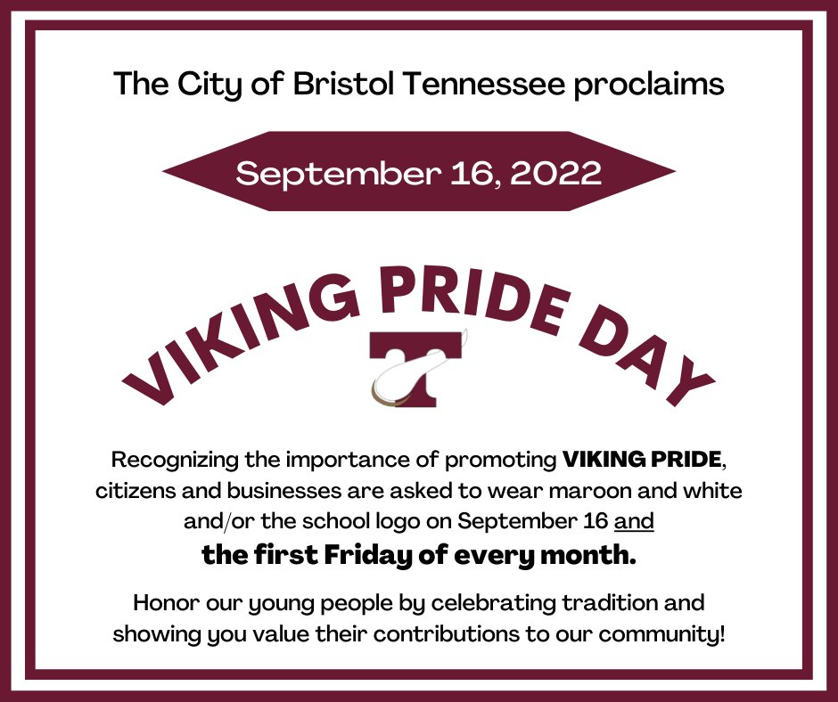 VIKING PRIDE DAY!
SEPTEMBER 16, 2022
Let's color Bristol Maroon &amp; White tomorrow! 
#VikingPrideDay