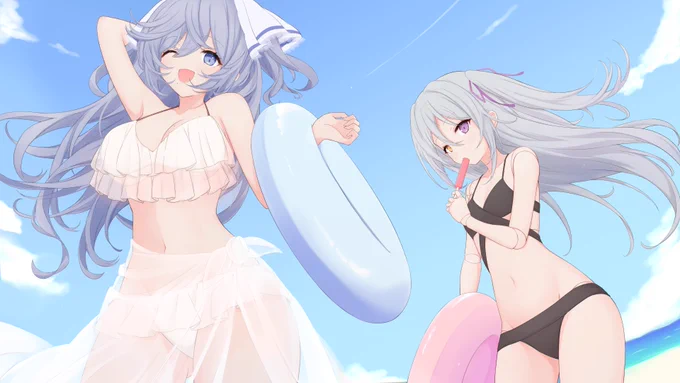 SkebにてVtuberのお二方の水着イラストを描かせて頂きました!コミッションありがとうございました!#Skeb 