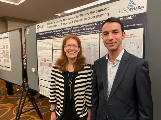 Noxopharm CEO Dr Gisela Mautner and UNSW's Dr John Kokkinos at the #AACR pancreatic cancer conference in Boston this week, highlighting the dual-cell effects of novel preclinical drug CRO-67.
#AACRpan22 #biotech #cancerresearch #cancertherapy #UNSW #Noxopharm
