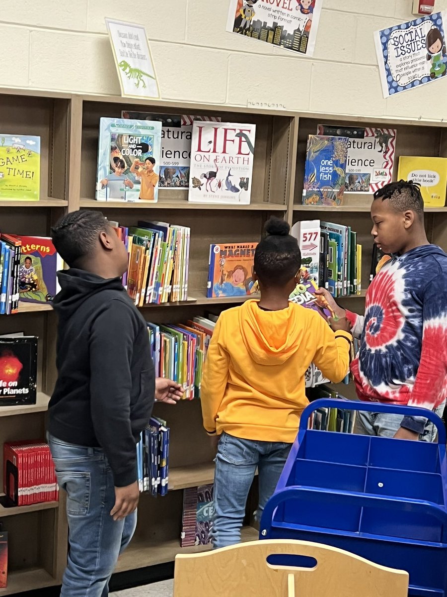 Hard at work and so unbelievably engaged in a library scavenger hunt! Ownership and knowledge of our shelves is key to having student’s love our books! @timbergroveES @BCPSLMP