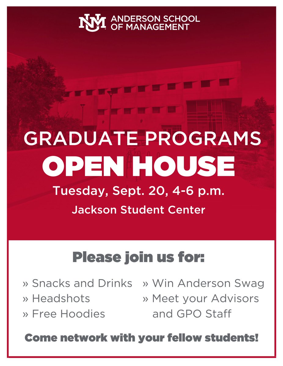 UNMEllis's tweet photo. Graduate Students: Your Graduate Programs Open House is Tuesday! We hope to see you there 😀 https://t.co/eo26yhFBeH