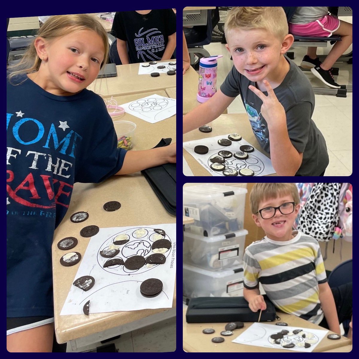 “Sweet day” in Mrs. Garner’s class modeling the phases of the moon with cookies. Now…where’s the milk? 🥛 #HarmonyStrong