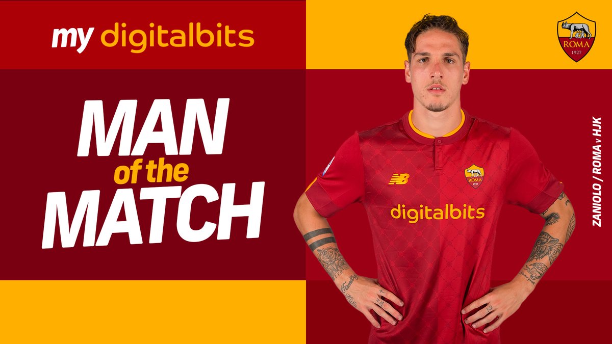 ASRomaEN's tweet image. 🗳 | @DigitalBitsOrg 𝗠𝗢𝗧𝗠 🐺
    
🔁 Retweet this tweet if Nicolo Zaniolo was your top performer from tonight's win over HJK Helsinki! #ASRoma