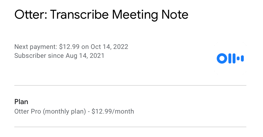 karlong's tweet image. Hello @otter_ai, I want to take advantage of your special deal and upgrade to Pro Annual — but I'm subscribed through Google Play and there's no upgrade button. Please help!

See screenshot — there's no way to click through and change the plan