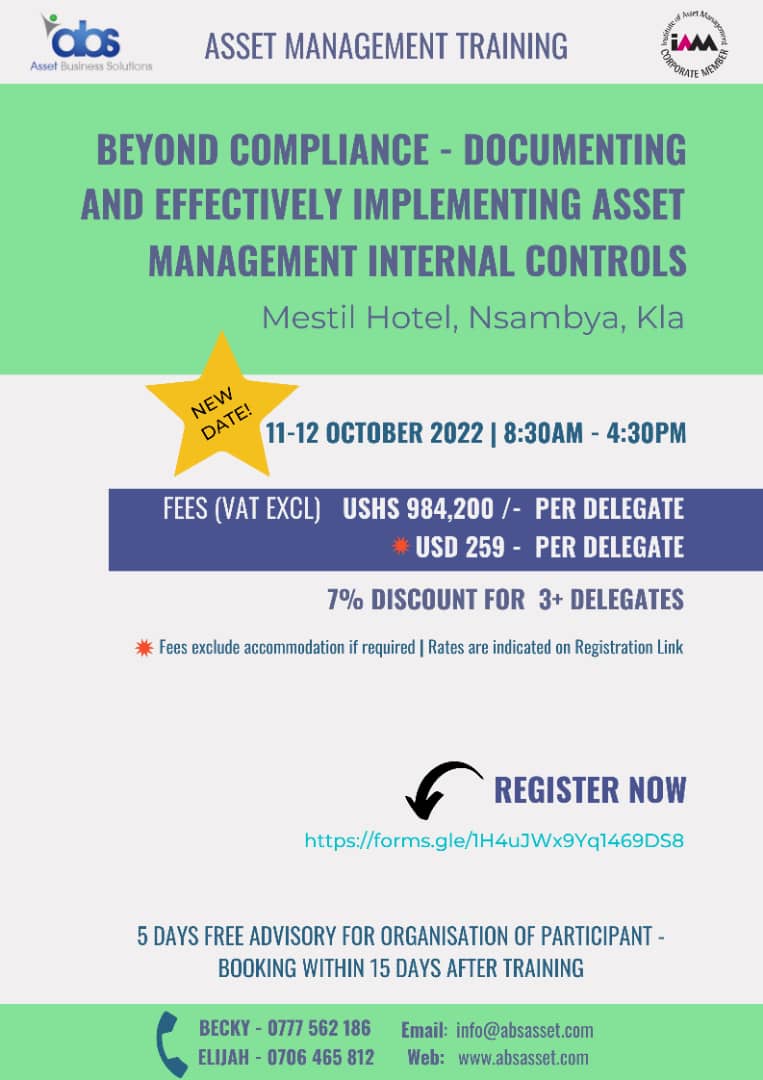 absassetltd's tweet photo. RE: CHANGE OF TRAINING DATE 

Asset Business Solutions would like to thank all those who have registered for the upcoming training  entitled:

Beyond Compliance - Documenting &amp; Effectively Implementing Asset Management Internal Controls. https://t.co/s6uwVDmurV