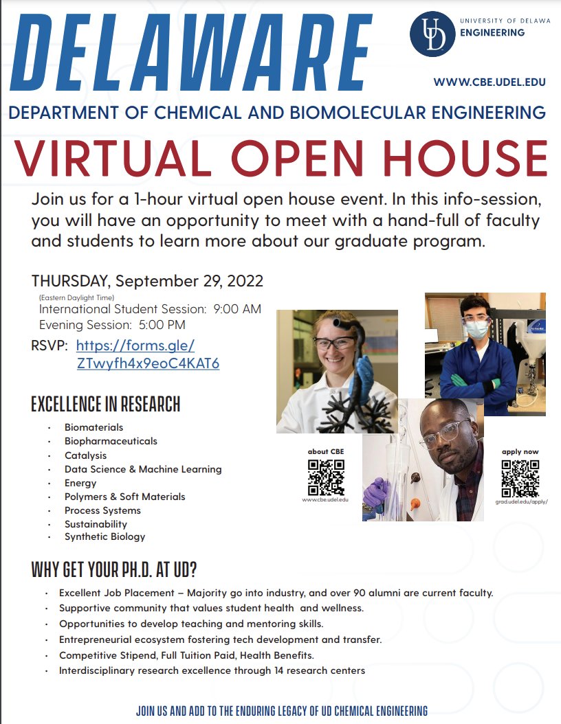 Kevin Solomon (drksolomon.bsky.social) (@drksolomon) on Twitter photo Interested in a PhD in Chemical Engineering? Check out our virtual open house on September 29 at one of two times for potential international and domestic applicants to our program <a href="/UDChBE/">Delaware ChBE</a>. RSVP: forms.gle/ZTwyfh4x9eoC4Kβ¦ Interested in a PhD in Chemical Engineering? Check out our virtual open house on September 29 at one of two times for potential international and domestic applicants to our program <a href="/UDChBE/">Delaware ChBE</a>. RSVP: forms.gle/ZTwyfh4x9eoC4Kβ¦