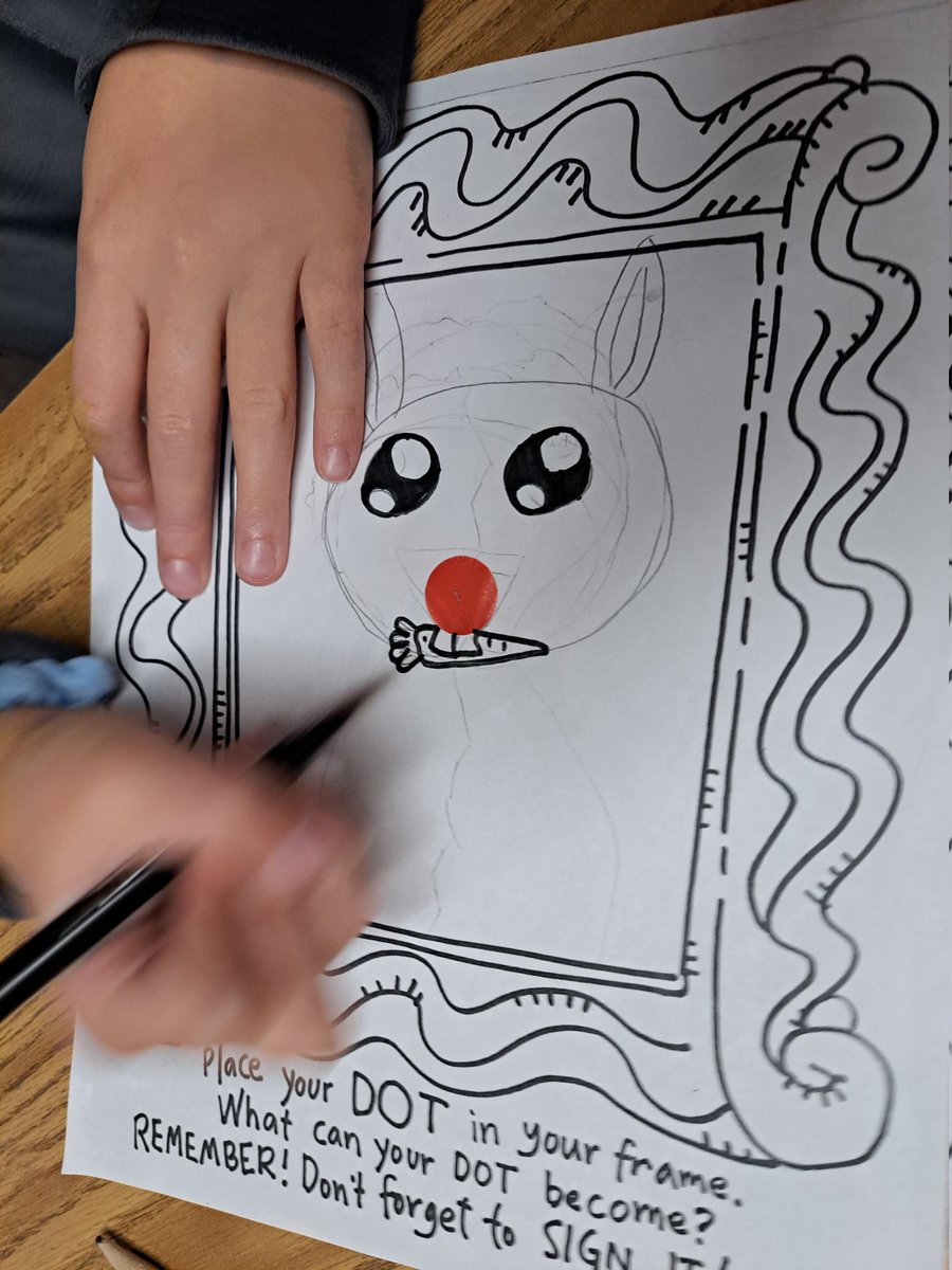 thelodgerocks's tweet photo. Students of 3/4S made their mark today! Flowers, an apple, a bunny's nose and the tire for a limousine, plus many more! #InternationalDotDay @peterhreynolds https://t.co/QpkWrJpLQ0
