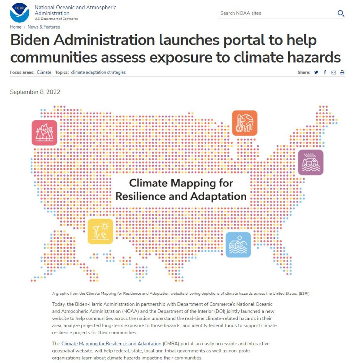 New Climate Mapping for Resilience and Adaptation (CMRA) portal which tracks extreme weather and has interactive maps for future climate scenarios. #climate #noaa #esri #gis
bit.ly/3xozt60
resilience.climate.gov