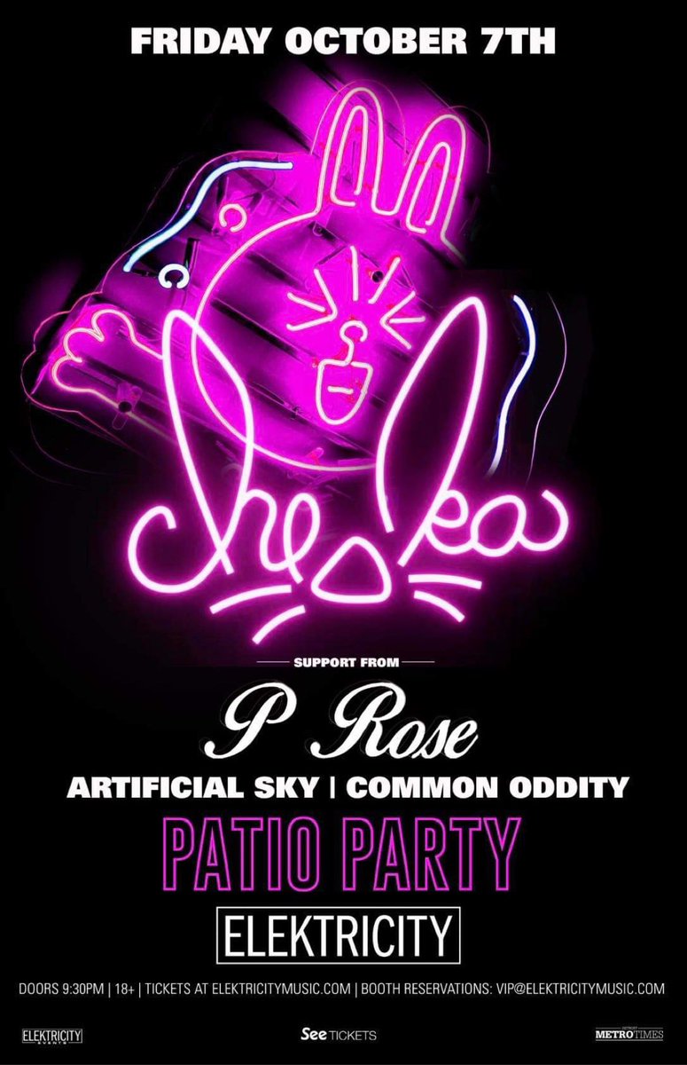 BIG ANNOUNCEMENT!

I'M ECSTATIC TO ANNOUNCE THAT I'LL BE HEADLINING MY FIRST SHOW AT ELEKTRICITY ON THE PATIO ON OCT 7!! come dance ur buns off with me and the homies 🐰🐰🐰 

get ur tix now :D limited free with RSVP! 

wl.seetickets.us/event/CHESKA-L…