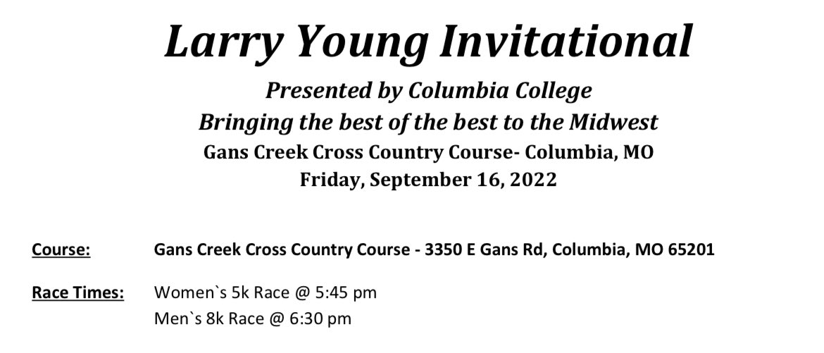 The Pirates are back at again this Friday! The XC team heads to Columbia, MO for the competitive Larry Young Invite! 👟
📍- Gans Creek Cross Country Course
📊- TBA
Follow for live result updates for the pirates! #ParkUSpeed💨 #ParkUStrong🏴‍☠️ 
Race Schedule ⬇️