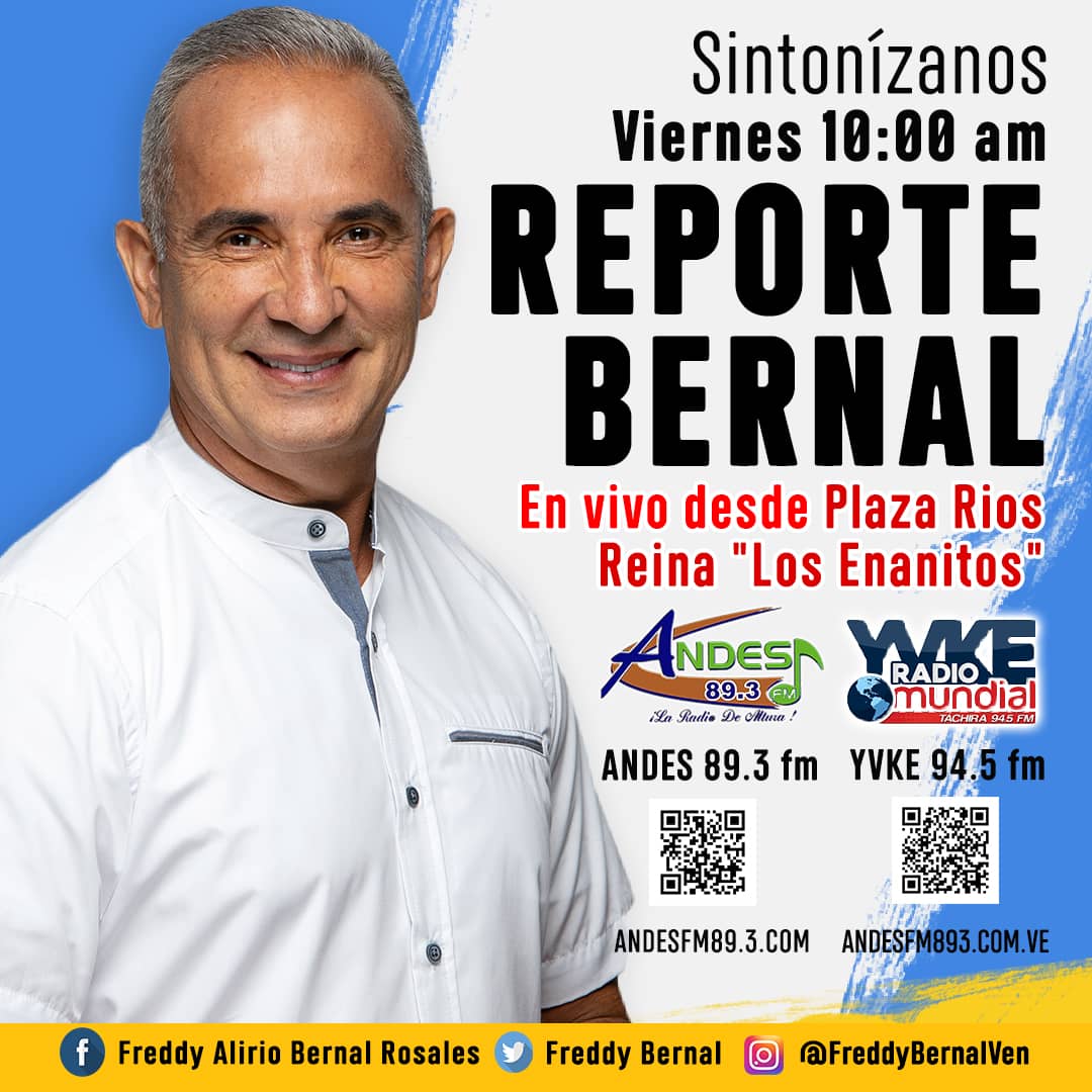 Mañana #16Sept todos activos con el programa del Gobernador <a href="/FreddyBernal/">Freddy Bernal</a> por la 94.5 fm <a href="/YvkeTachira/">Yvke Tachira</a> desde la Plaza Ríos Reina "Los Enanitos" #ReporteBernal109 a las 10 am ¡Todos a Sintonízar! 
<a href="/Gob_Tachira/">Gobernación del estado Táchira</a> 
<a href="/Amemosaltachira/">Amemos al Táchira</a>