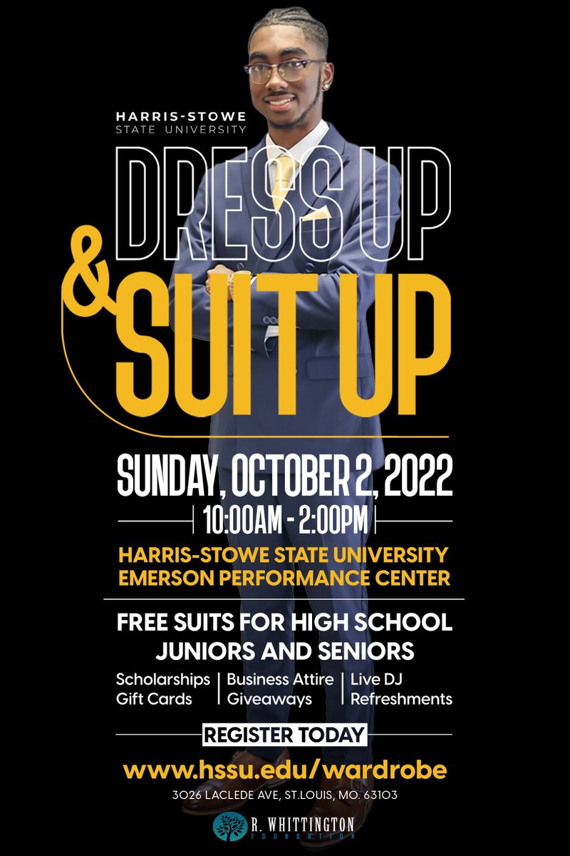 HSSU is partnering with the R. Whittington Foundation for Dress UP Suit Up, a young men's empowerment event that will take place on Sun., Oct. 2, from 10 a.m. to 2 p.m., in HSSU’s Emerson Performance Center. Learn more here: go.hssu.edu/rsp_content.ht…