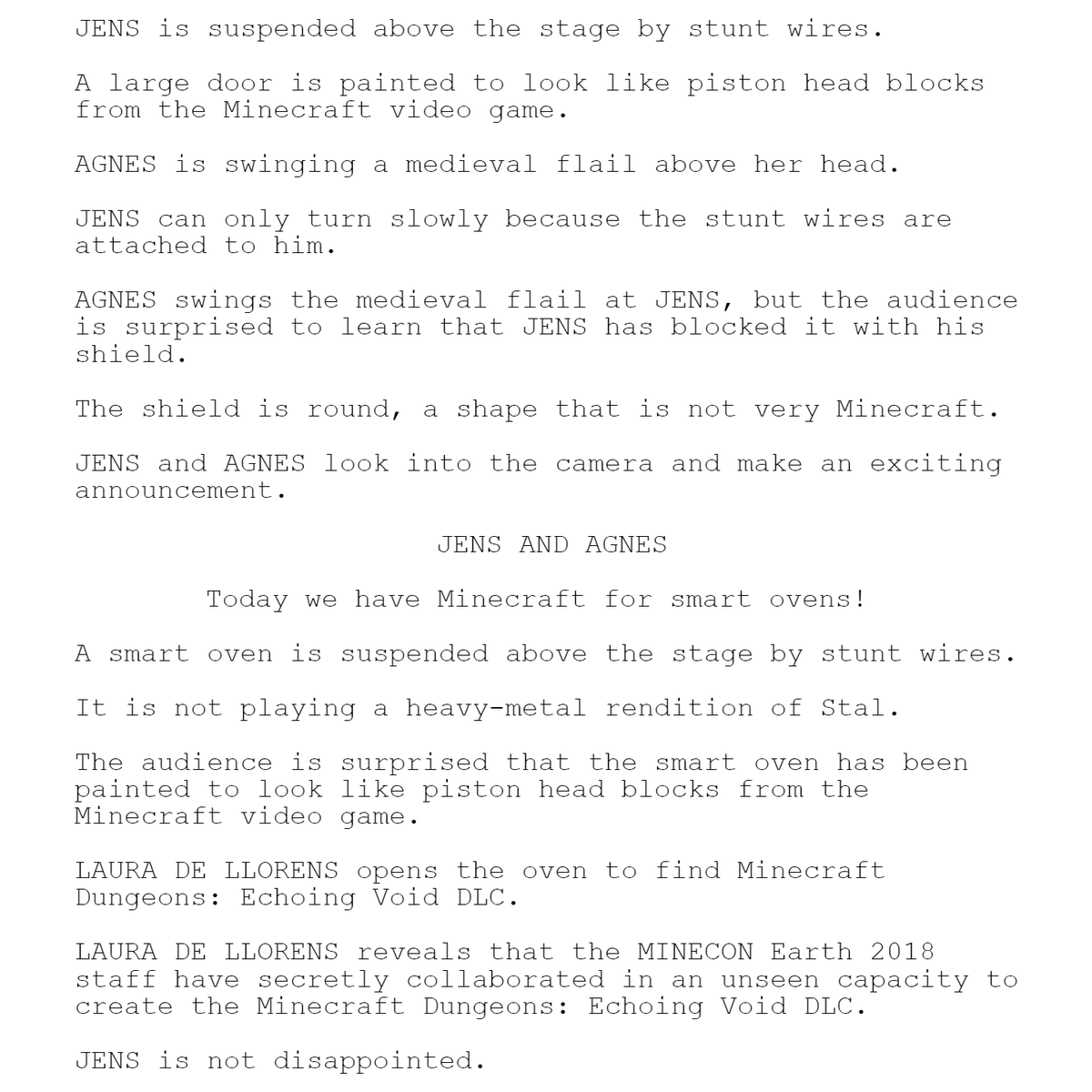 Xilefian's tweet photo. I made a bot watch every video on the official Mojang YouTube channel, and then asked it to predict Minecraft Live 2022.
Here are the first two pages. https://t.co/o3SLzFCrtN