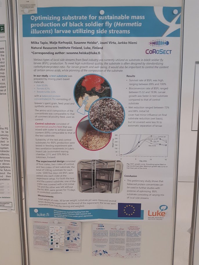 SusanneHeiska's tweet photo. Substrate quality issues were deeply discussed today in @INSECTA2022. In @LukeFinlandInt  we design a feed, that consists of side streams, meets insect nutritional requirements, and can be used in automatic robotized systems developed in collaboration with @CoRoSect  team https://t.co/9MiU7HAeK6
