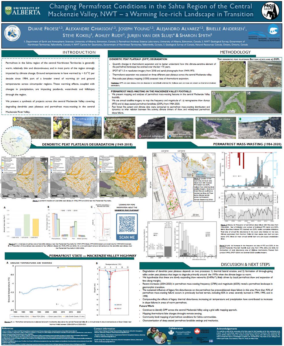 <a href="/tephrafan/">duane froese</a>'s group (feat @WedgeIceQc <a href="/JurvdS/">Jurjen van der Sluijs</a>) have been studying the changing permafrost conditions in the central Mackenzie Valley, NWT. They presented a synthesis of studies covering degrading dendritic peat plateaus and permafrost mass-wasting in the river valley.