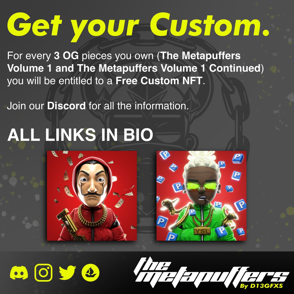 Actually working on several Custom NFTs. 

Get yours for free owning 3 OG <a href="/themetapuffers/">The Metapuffers NFT</a> 😈🔌

Buy your OG here ▶️ opensea.io/collection/the…

#nft #NFTCommunity #nftart #nftcollector #nftartist #crypto #puffgang
