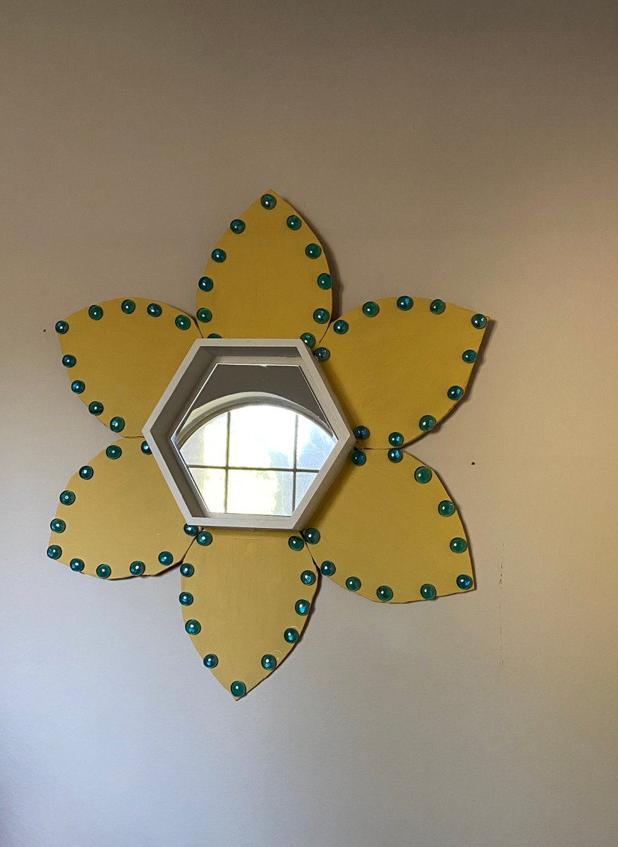 Excited to share the latest addition to my #etsy shop: Sunshine Flower Mirror etsy.me/3diig7r #yellow #bedroom #wood #flower #frame #hexagonmirror #glassgems #mirror #rtcraftdesigns