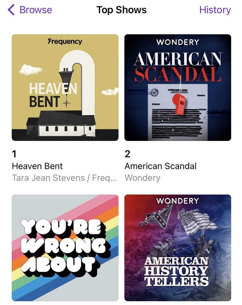 HeavenBentPod's tweet image. Owning the #history category, on @ApplePodcasts, in America &amp;amp; Canada today! Thanks to everyone who is listening to season 3. A new episode drops Monday. 💛