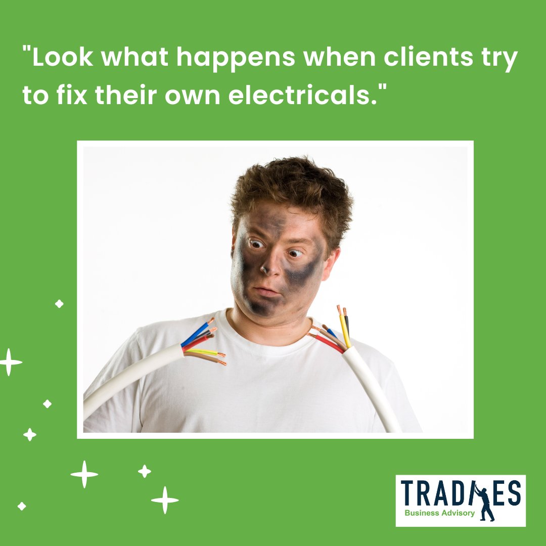 TradiesBas's tweet photo. Have you ever walked in on your client looking like this after trying to fix their electrical problems on their own?

#Fridayfunday #funnypost #electrician https://t.co/yC4c9MWnyg