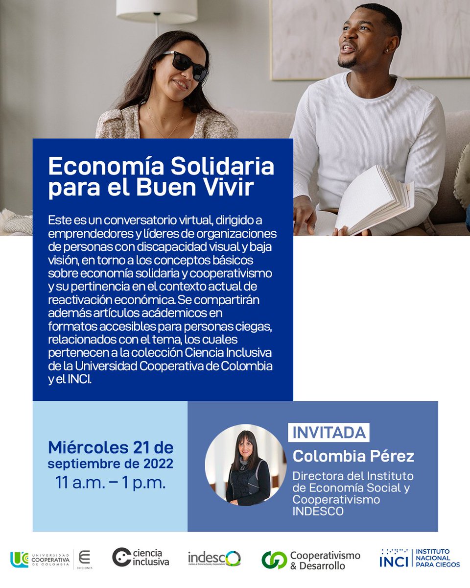 🍂Los invitamos a la Charla Virtual sobre 𝗘𝗰𝗼𝗻𝗼𝗺𝗶́𝗮 𝗦𝗼𝗹𝗶𝗱𝗮𝗿𝗶𝗮 𝘆 𝗖𝗼𝗼𝗽𝗲𝗿𝗮𝘁𝗶𝘃𝗶𝘀𝗺𝗼 en compañía de 𝗖𝗼𝗹𝗼𝗺𝗯𝗶𝗮 𝗣𝗲́𝗿𝗲𝘇 el próximo 𝗺𝗶𝗲́𝗿𝗰𝗼𝗹𝗲𝘀 𝟮𝟭 𝗱𝗲 𝘀𝗲𝗽𝘁𝗶𝗲𝗺𝗯𝗿𝗲 𝗮 𝗹𝗮𝘀 𝟭𝟭 𝗮.𝗺. 📌Conéctate: bit.ly/3Bcqshq