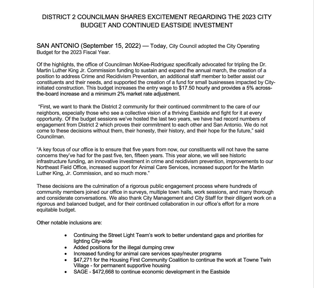 Hey D2🌞 today City Council adopted the City Operating Budget for FY2023, here is our statement: