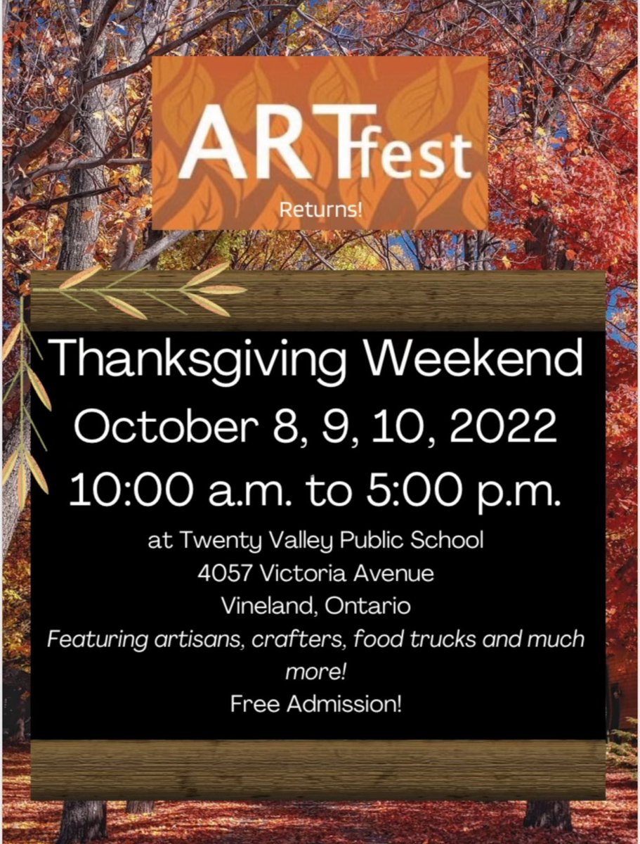 SummerHEATDSBN's tweet image. Looking for something to do this fall? Come to the Vineland ArtFest @TwentyValleyPS