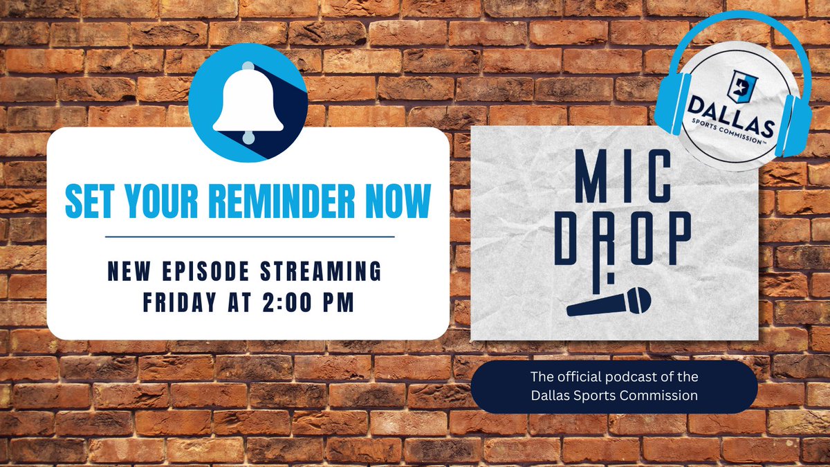 🎧We're baaaack!!! Catch a new episode Mic Drop Dallas, the official podcast of the Dallas Sports Commission, tomorrow at 2 PM.

🔗Stream here: bit.ly/MicDrop-Sub

#MicDropDallas | #DallasBIGWins