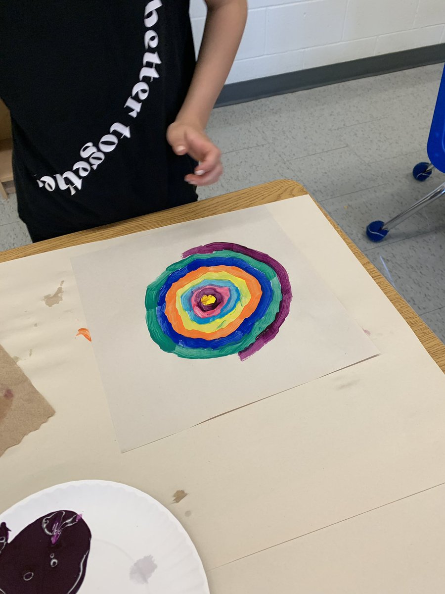 BPettipiece's tweet photo. Gr. 2s at @riverheights11 making their mark today, painting concentric circles around their dot! #InternationalDotDay #TheDot https://t.co/noaSOPzzq4