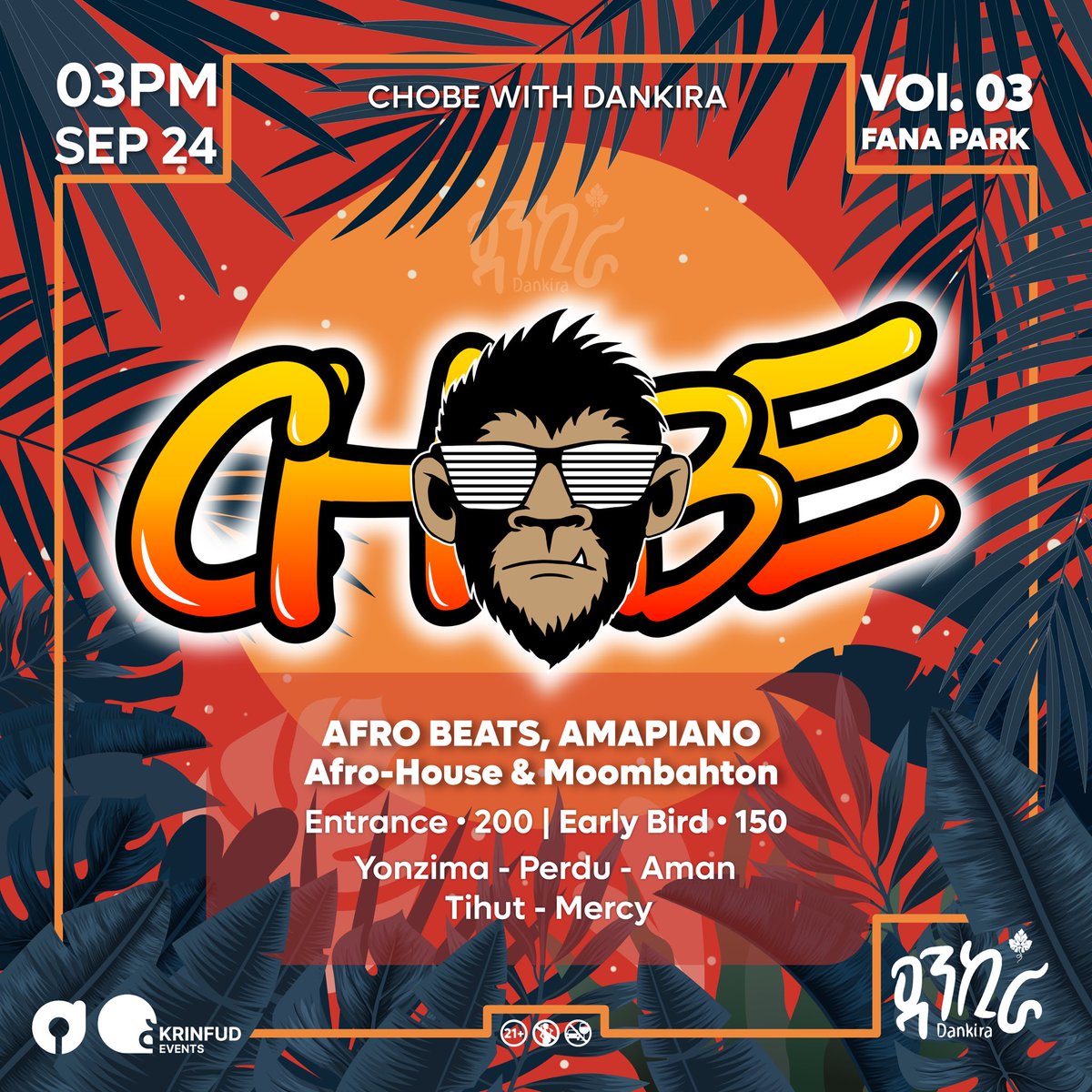 Chobe the Afrofusion event.
music, food, drinks, African art, African products and much more for your enjoyment. 

See you on Saturday September 24th starting from 3:00pm at bole fana park until late. 

🎟 Early bird ticket on <a href="/ahunapp/">Ahun: Find people, places & events</a> • 150 Birr 
🎟 Regular tickets • 200 Birr