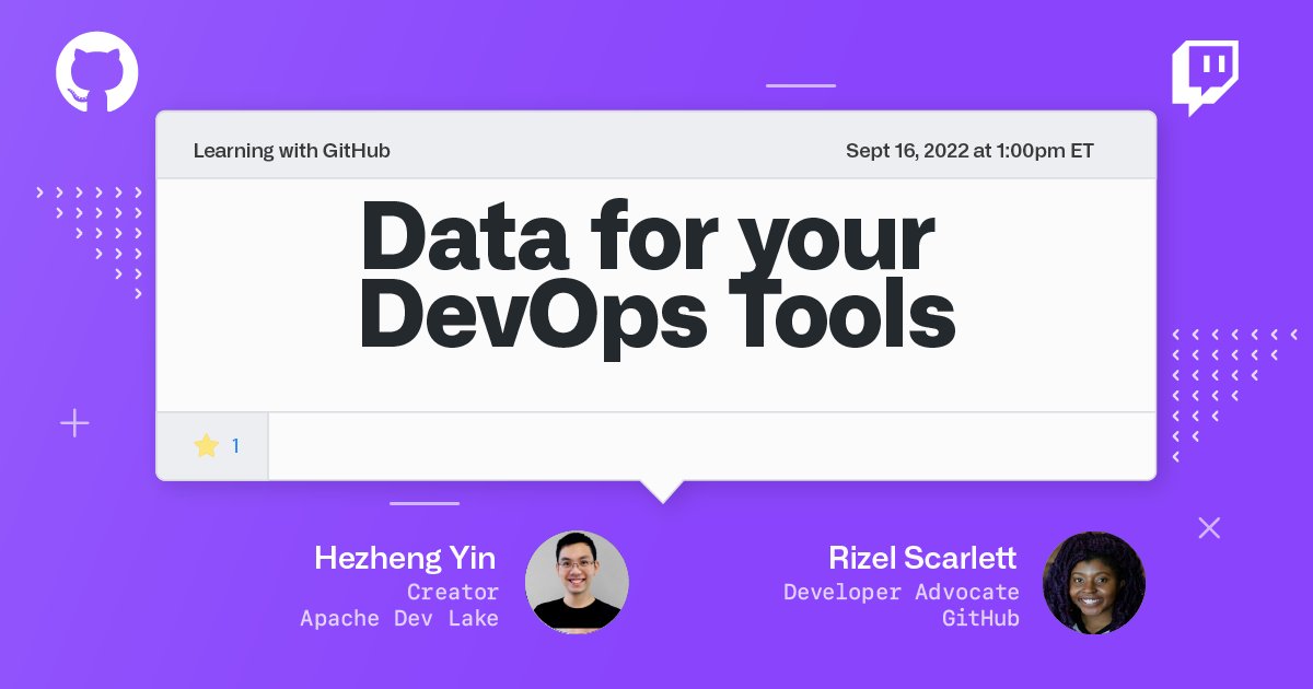 Apache Dev Lake offers an open-source dev data platform & dashboard for your DevOps tools. 

Tomorrow at 1pm ET, I'm chatting with @HezhengY on twitch.tv/github to learn more!