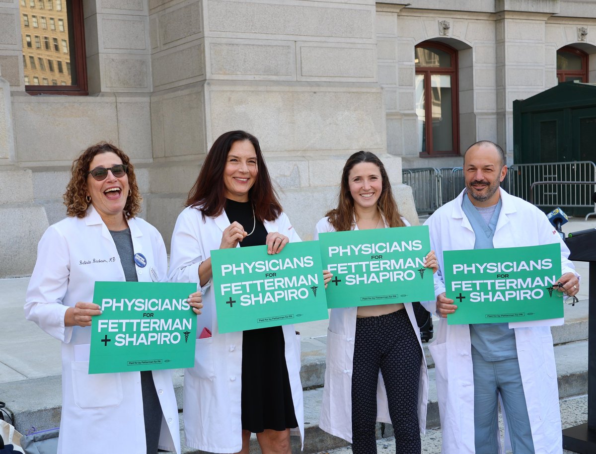 JohnFetterman's tweet photo. "Dr." Oz + Doug Mastriano pose a deeply disturbing threat to women's reproductive freedom

PA doctors called out their BS in Philly today 👇 https://t.co/SjOOCSi7HY