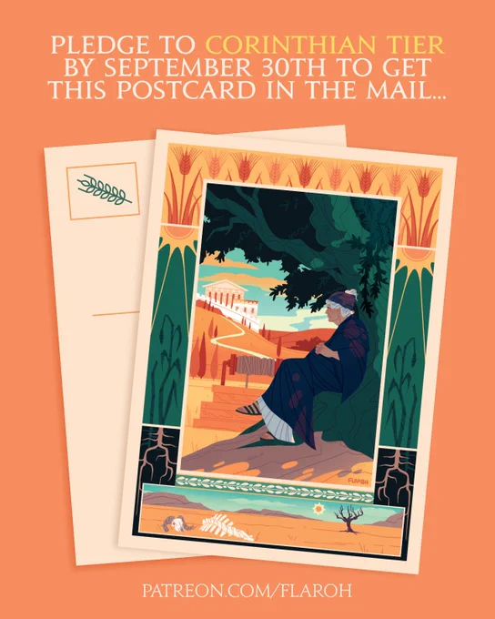 Both a postcard print and a matching sticker are available to this months patrons! 