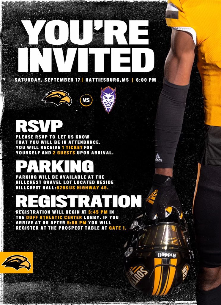 I will be visiting @USMGoldenEagles this weekend @Coach_Hall7 @CoachDLindsey @wpg_coach_rip @GldnEaglePride @USMVoice @USMEagleEye @PrepRedzoneMS @Wolfpack_MS @CoachMike93 @rose_thick @BenjaminRohaly @247recruiting @MacCorleone74