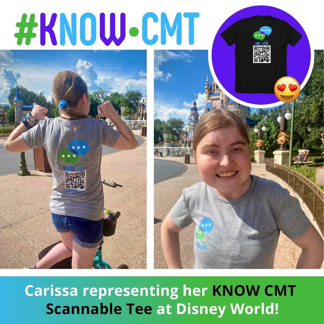 CMTNeuropathy's tweet photo. A BIG Thank YOU to Carissa for representing CMT at Disney World with her Scannable Know CMT Tee!
Where will you bring CMT A-Wear-Ness? Shop our many styles, colors, and sizes, then post your photos
with the hashtag #KNOWCMT
Purchase: https://t.co/NzMBXvNhZ4 https://t.co/fzwR9socqg