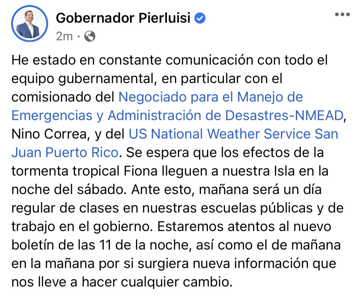 Actualización sobre el paso de la tormenta tropical Fiona