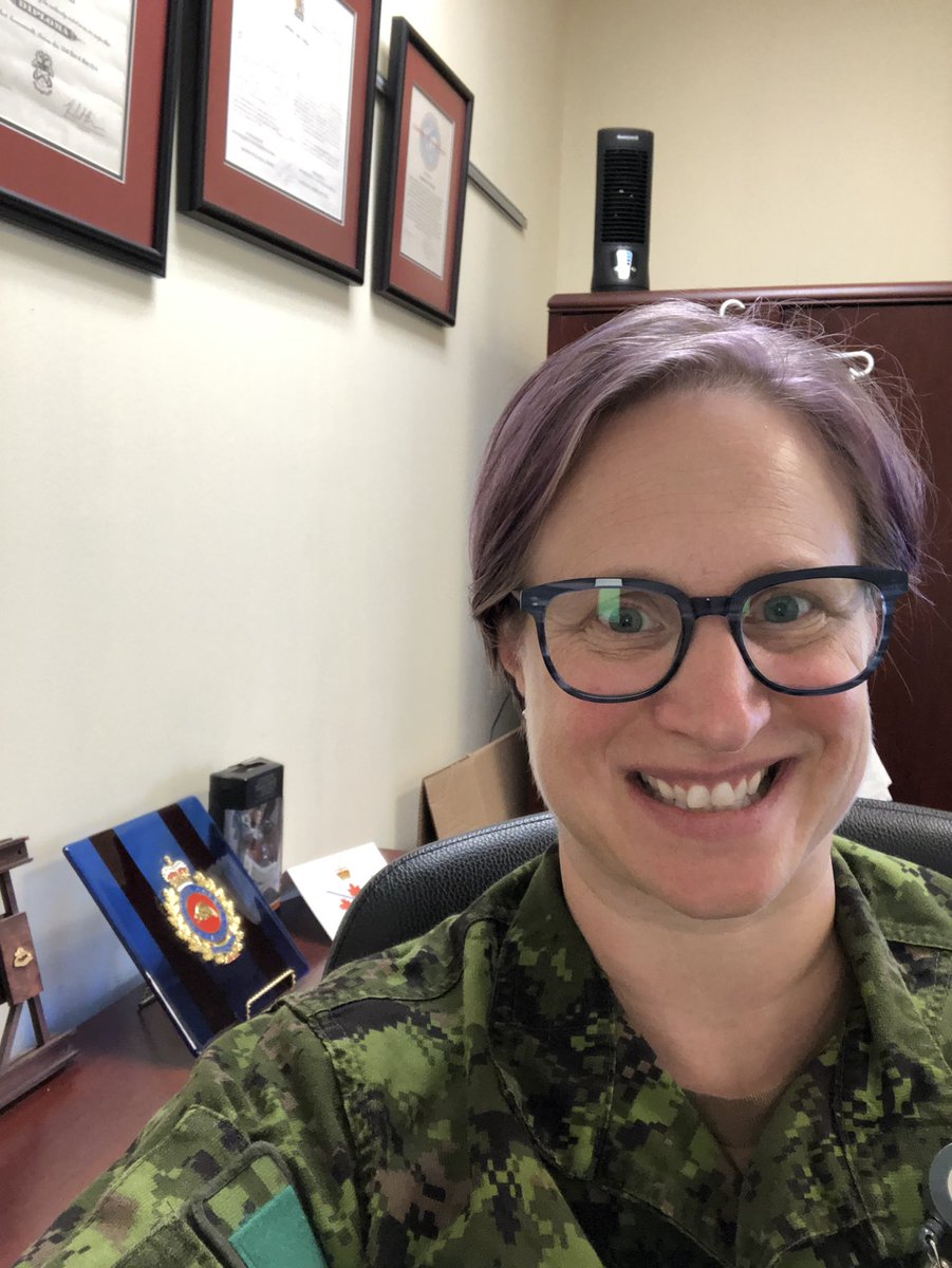 BarbaraHonig_'s tweet image. I hadn’t posted a pic of my own dress standards foray into fun hair colours, because frankly I didn’t feel like it. But if people are giving folks a hard time about doing their thing within the new dress regs, that pisses me off. So, I guess we need a purple-haired colonel pic 🤷‍♀️