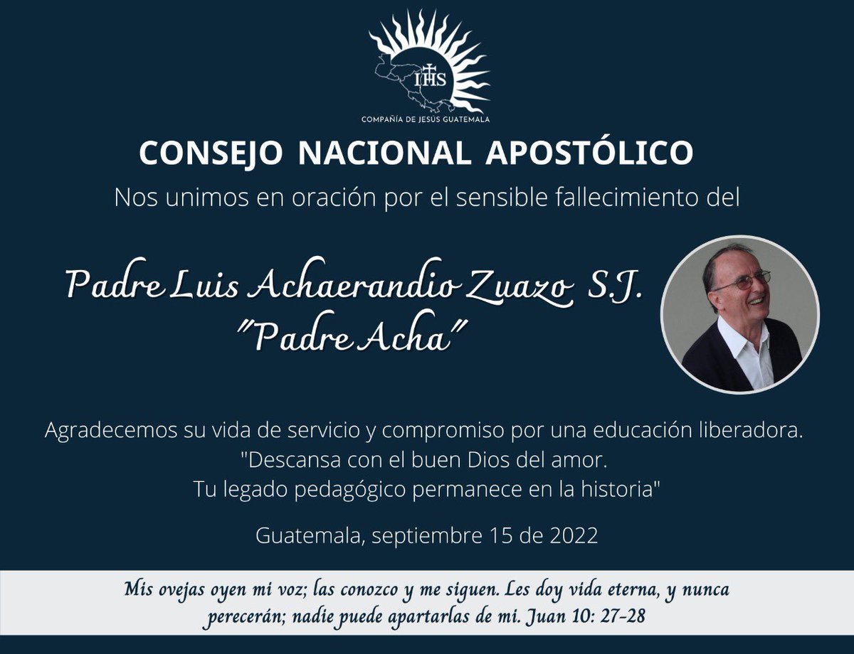 Gracias #PadreAcha por dedicar su vida a la educación. Damos gracias a Dios por su vocación de servicio y cercanía. Su sabiduría se queda en nuestro corazón y en nuestra memoria.