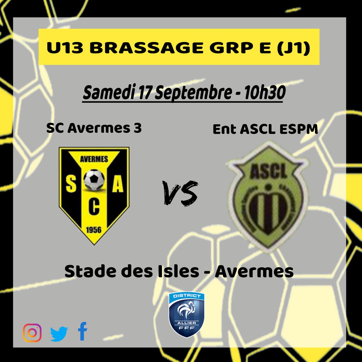SCAvermes's tweet photo. ➖[Programme équipes jeunes]➖

#football #SCAfoot03 #SCAvermes 
#DistrictAllier #championnat #AllezleSCA💛🖤 https://t.co/YozIpXDuVE