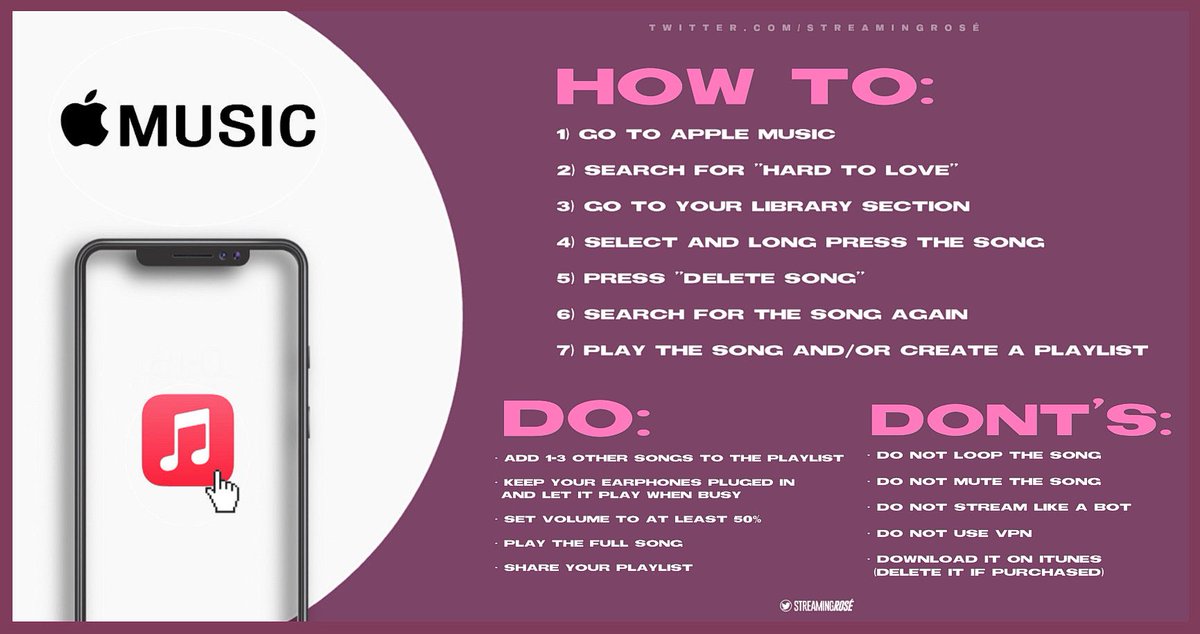 StreamingRose's tweet image. 🎧 | STREAMING GUIDE FOR "Hard To Love" by #ROSÉ  

We invite all ROSÉ supporters to stream #HardToLove with us on the following streaming platforms. A guide for Spotify, Youtube and Apple Music is provided as seen on the attached pictures. Let's go! 💖

#ROSÉ   #로제  #BornPink
