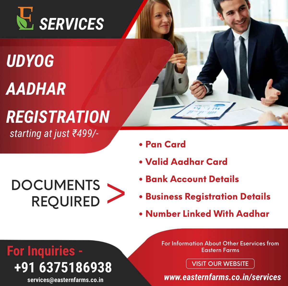 UDYOG AADHAR REGISTRATION starting at just rs499/-

Call us Today - +91 6375186938

easternfarms.co.in/services

#business #services #internationaltrade #import #export #registration #eservices #internationalservices #b2b #businessopportunity #businessgrowth #dubaiimporter #service