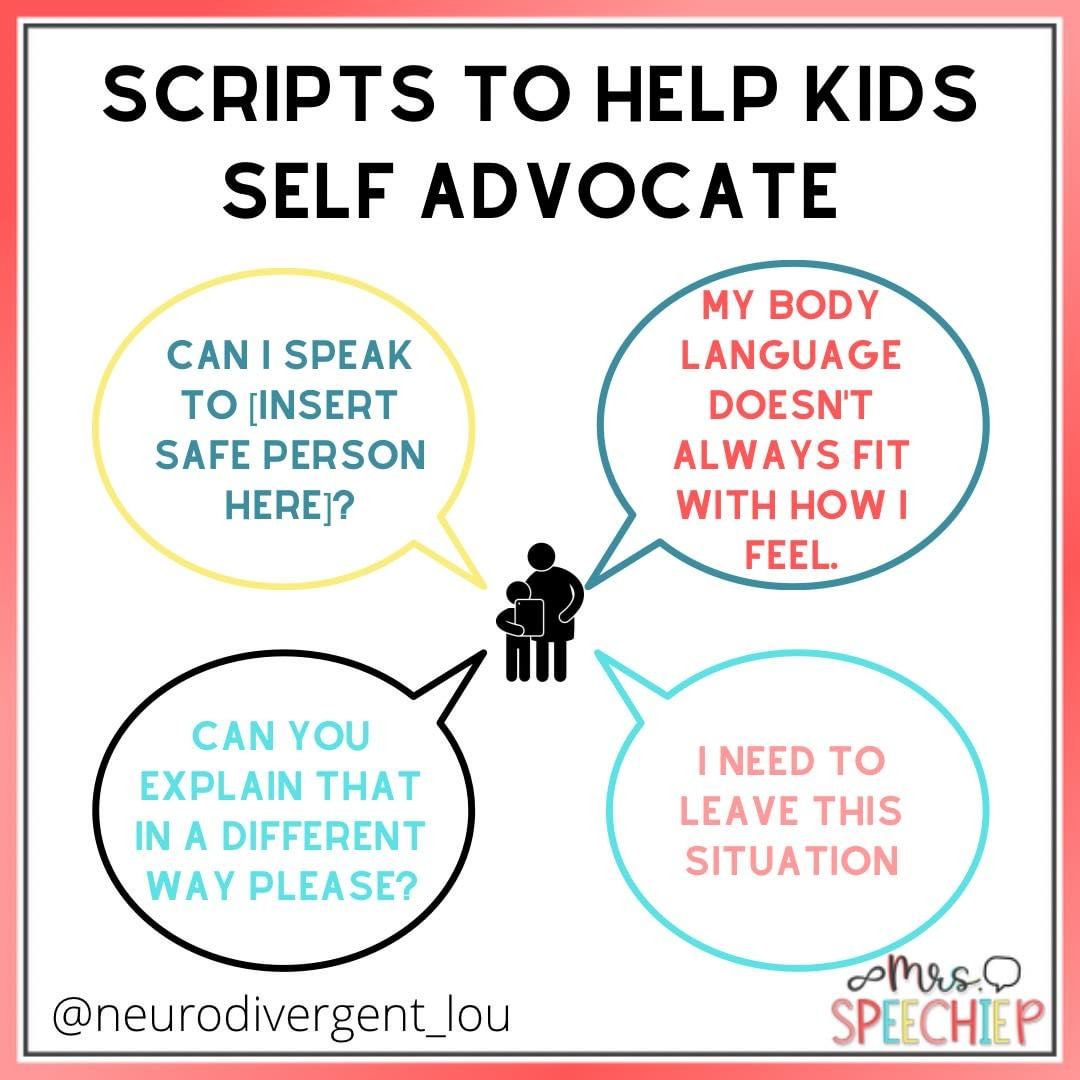 reach_therapy's tweet photo. REPOST
Self advocacy is an important skill for kids to have and having a ready made script can really support kids ability to advocate. Scripts are easy to access when a child is feeling stressed/overwhelmed. Practice these scripts when are NOT overwhelmed is also key to success. https://t.co/Sq5LLL4MeQ