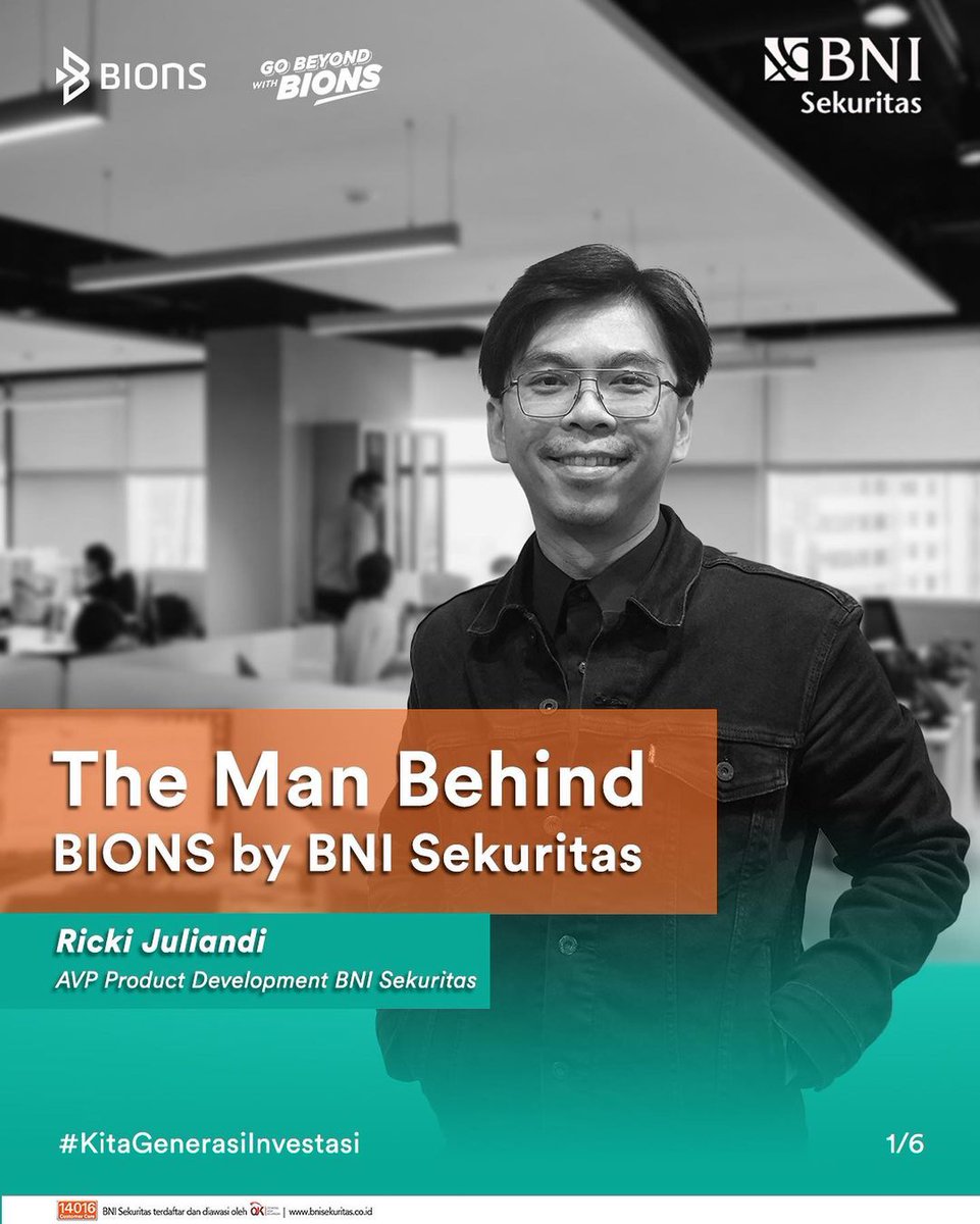 bnisekuritas46's tweet photo. Ricki Juliandi (AVP Product Development BNI Sekuritas), sosok dibalik keren &amp; suksesnya aplikasi BIONS by BNI Sekuritas🤩

Penasaran dengan ceritanya? Yuk simak kisah lengkapnya di YouTube BNI Sekuritas!😉

https://t.co/9jdPmhLgfY

#KitaGenerasiInvestasi #GoBeyondWithBIONS https://t.co/u2LzjbsoZT