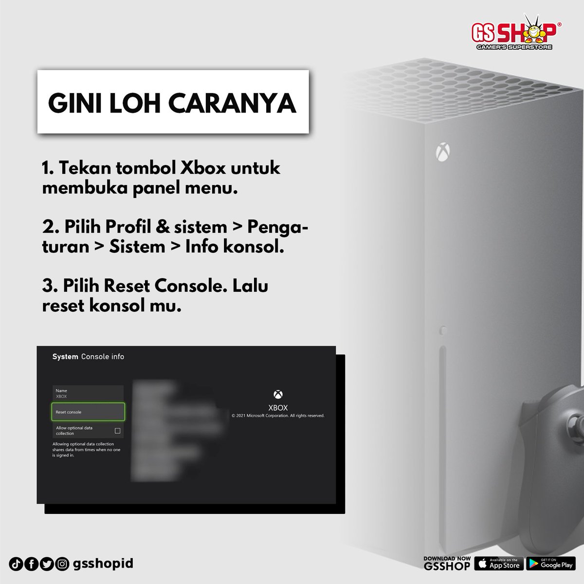 GSShopID's tweet photo. Xbox kamu ada masalah? Mungkin mereset menjadi solusi paling cepat untuk mengatasi error-error semacam itu.
Kebetulan nih admin ada guide buat kalian, bagi yang masih bingung cara reset Xbox Series nya..
Semoga membantu yaa ~
#Gamerssuperstore #GSSHOPID #xbox #xboxtips https://t.co/i2zRBSzMB3