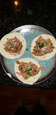 NewClearHarley's tweet photo. #Week2 #MatchupMeal @TheHuddle @usatodayfantasy @DraftKings @FanDuel @Fanball @MyFantasyLeague @SleeperHQ @mkf @YahooFantasy @ESPNFantasy LA Street Fish Tacos w/ @jackstackbbq BBQ sauce-coleslaw, pickled red onion, cotija & cilantro served w/ KC Cheesy Corn Chorizo Queso Fundido. https://t.co/x29b9IykM3