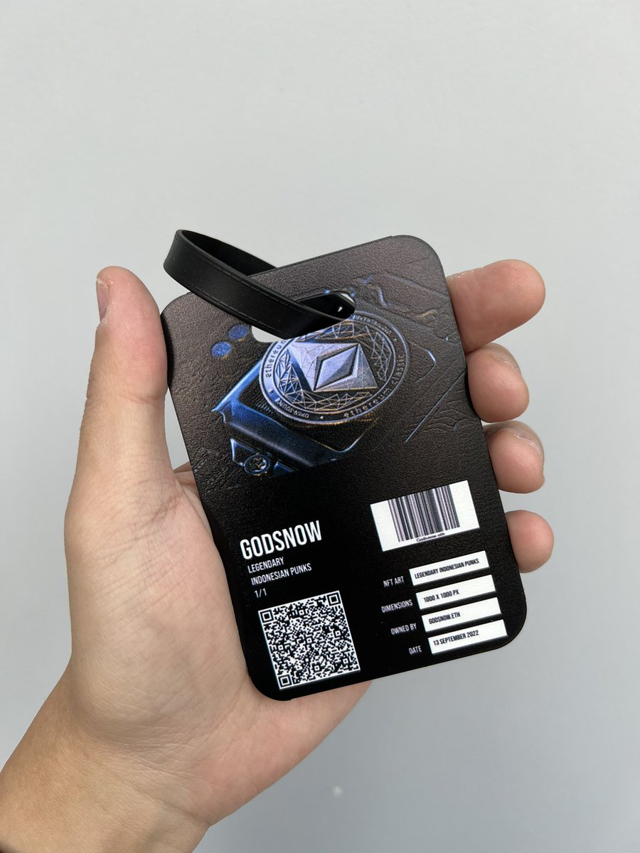 GodSnow911's tweet photo. All Legendary Indonesian Punks please create ticket on discord to get these exclusive Bag Tag for 1 Legendary Indonesian Punks you Hold! Free Shipping Indonesia only #merch #merchandise #indonesianpunks #nft #NFTCommunity https://t.co/dGshh5Yr3f