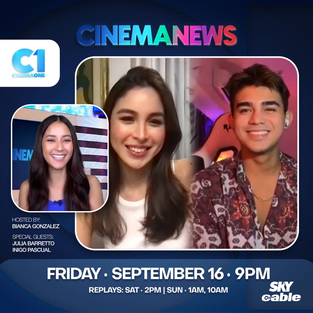 mySKYupdates's tweet photo. Catch up with #JuliaBarretto and #InigoPascual in this week’s #CinemaNews! All these and more Today, 9PM on #CinemaNews!

Visit https://t.co/uAsghbNoKh for more info.

--------

CH. 56 – Greater Manila Area, Batangas
CH. 401 – Other Regional Areas https://t.co/Ig6Oudo0C1