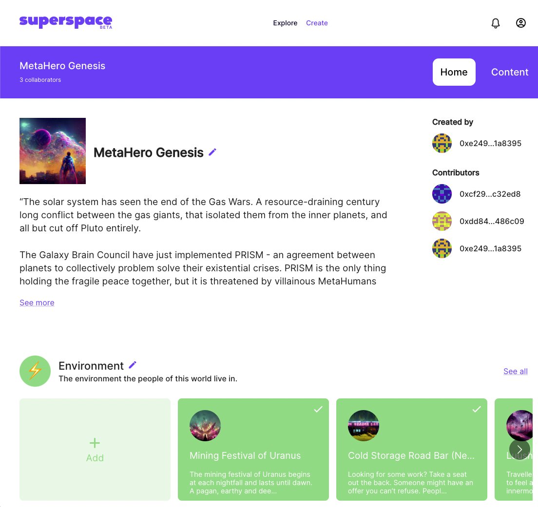 BrainFromUranus's tweet photo. This is where the community lore and story world building is taking place: https://t.co/sHZtx0MbiB

The platform is brilliant in its ease of use and encourages collaborative storytelling.

Superspace by @abe__anwar &amp; team 🔥 https://t.co/J7aHXAa4k9