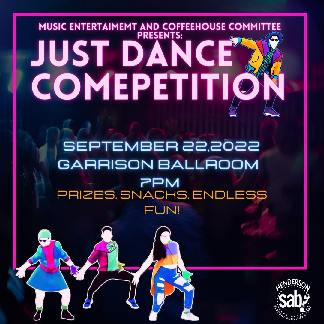 HSU_SAB's tweet photo. Due to a slight conflict ,the Just Dance Competition has been moved to next Thursday at 7pm. See you guys there and get those dance moves ready🕺🏾🪩 https://t.co/hlM4VMJV80