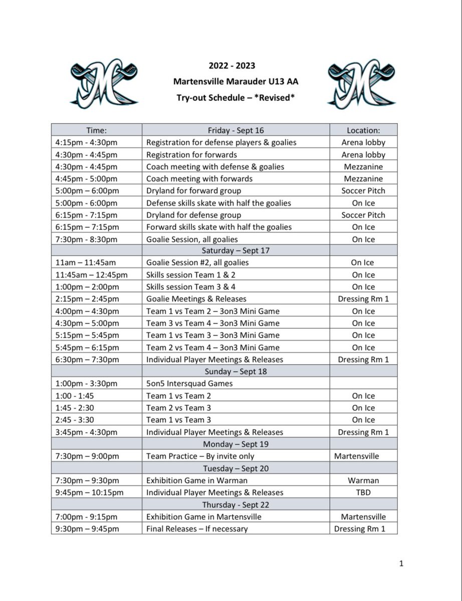Please see our revised camp schedule for some minor changes!