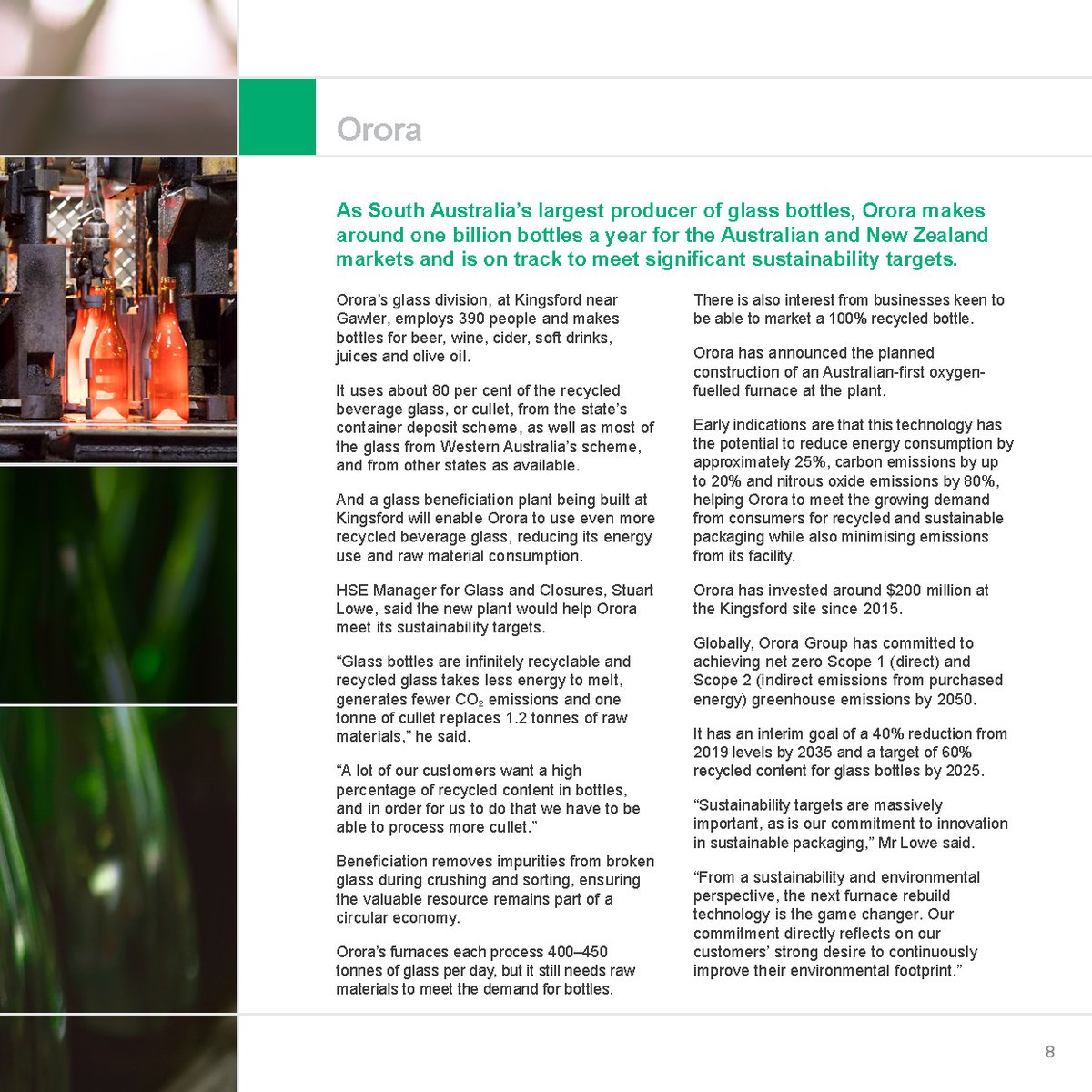 SA_EPA's tweet photo. Glass can be endlessly recycled, and bottle producer @OroraGroup is working to process even more of #SouthAustralia's beverage glass. Read about the companyโs net zero goals in the new edition of #GoodforEnvironment, #GoodforBusiness. More: https://t.co/lzD3MOWcg9 https://t.co/pJoyich3Bv